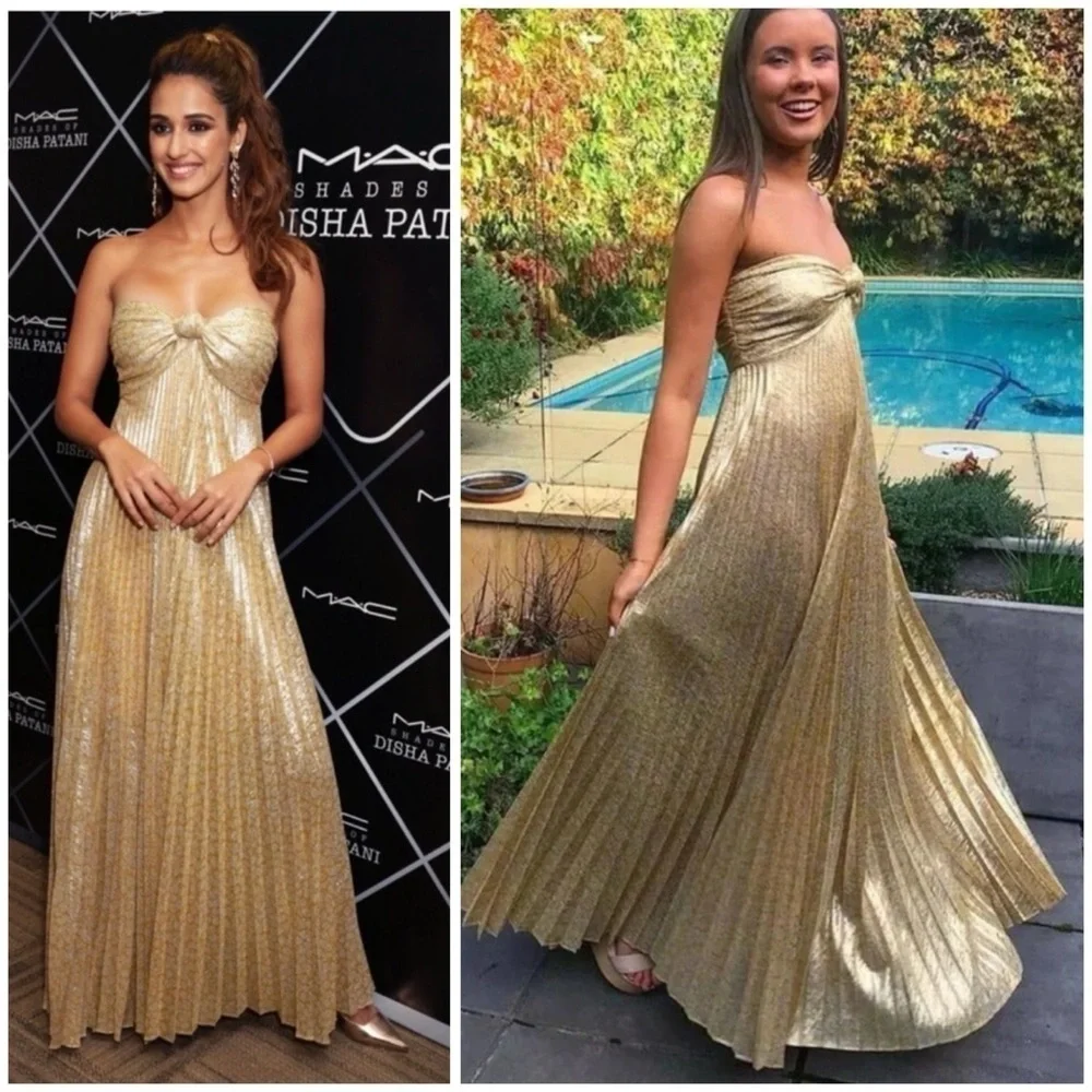 Alexis Joya Pleated Strapless Gown Maxi Dress
Metallic Gold Lame Rare SZ S - Picture 2 of 11